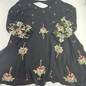 Embroidered Black Mini Dress